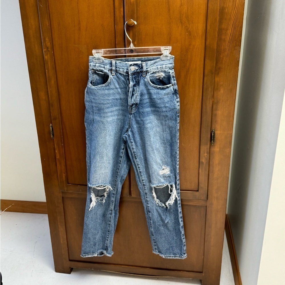 PACSUN high rise straight distressed denim button fly mom jeans size26 festival